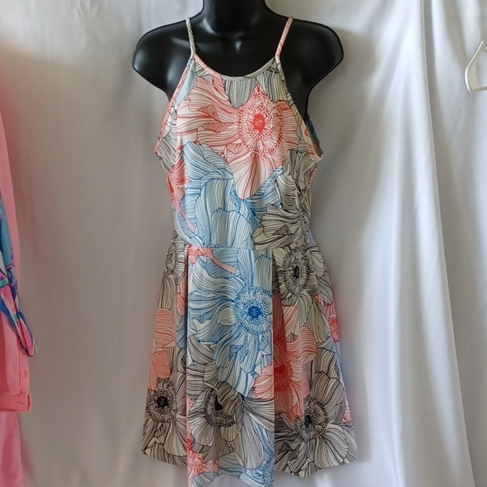 Soprano Floral Dress, stretchy, cream, blue, red, black